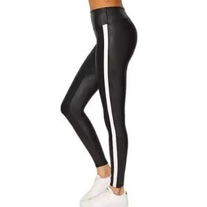 Size 1X | NEW Spanx Faux Leather Tummy Control Black Tuxedo Stripe Leggings